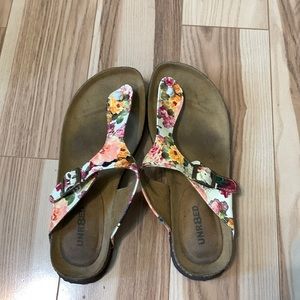 Floral sandals. Worn.